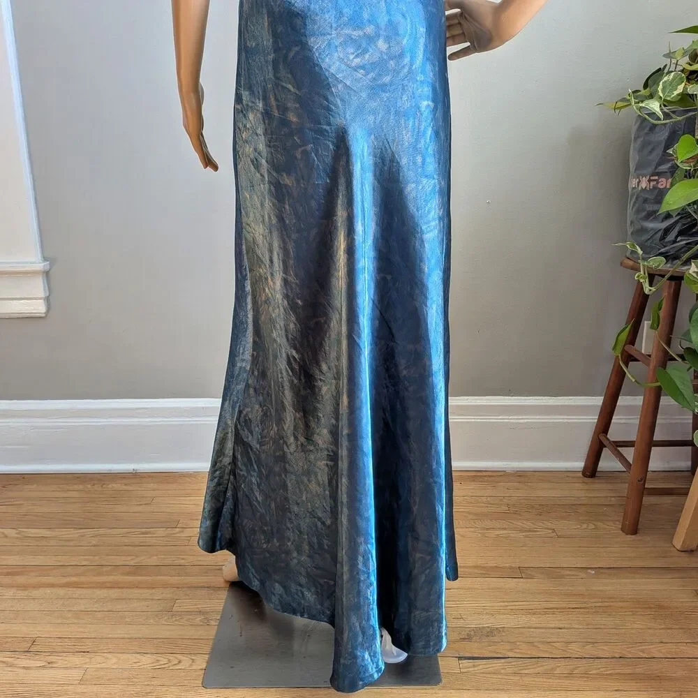 Vintage 90s Rue de la Paix Blue Prom Gown Slip Dress Maxi Strappy Size 9 - Picture 6 of 10